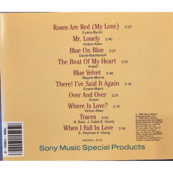 Bobby Vinton Roses Are Red CD Music Featuring Hits Like Blue Velvet  37707cd - Picture 2 of 2